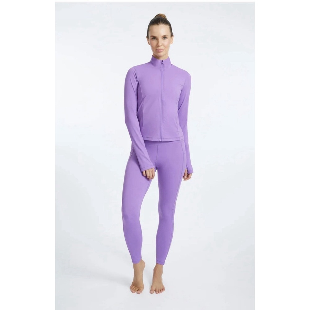 Yogaworks  Long Sleeve Zip Front Performance Jacket In Dewberry Size Medium